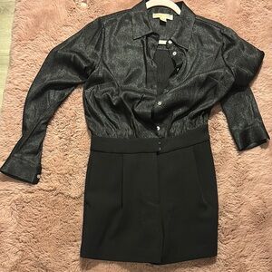 Black Metallic Long Sleeve Blouse